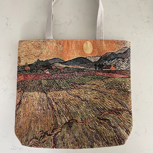 Textured Landscape Print Lined Zip Closure Shopping Utility Tote Bag Multi Color - Picture 8 of 9